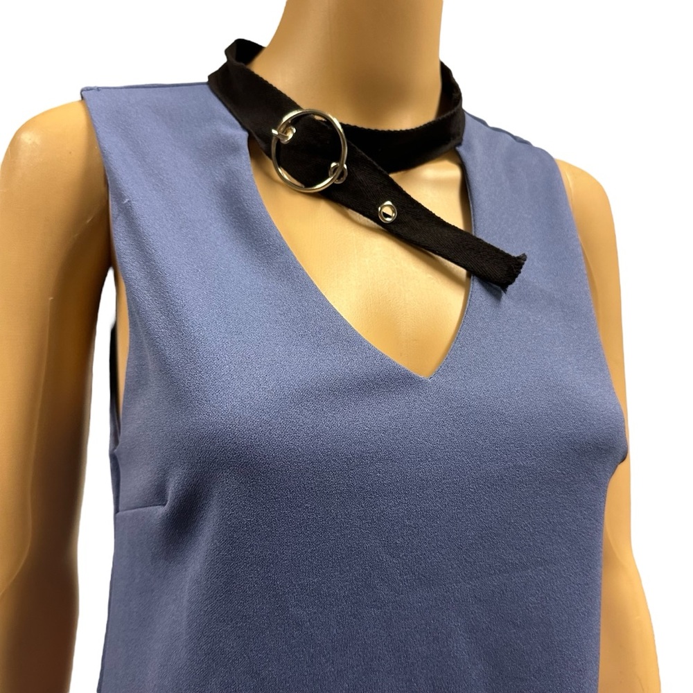 Minimi USA A Line Pullover Buckle Neck Choker Blue Black Dress Womens Small